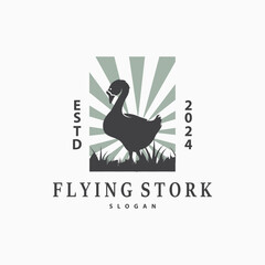 Fototapeta na wymiar Stork Bird Logo, Heron, Grass, And River Design, Vector Simple Template illustration