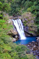 Water falls in the Neidong Forest Recreation Area situated at the upstream of Nanshih Creek, Wulai District, New Taipei City, Taiwan