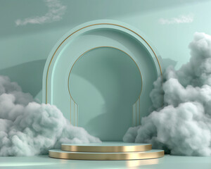 cloud computing concept podium for marketing products 