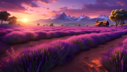Zelfklevend Fotobehang Lavender field at sunrise © valentin_b90