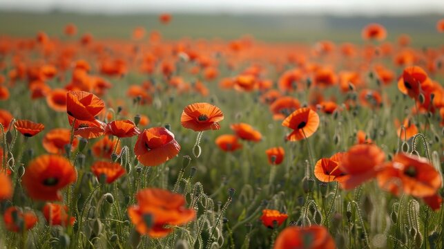 Vibrant Poppy Field in Full Bloom - Nature's Beauty Captured in a Serene Landscape