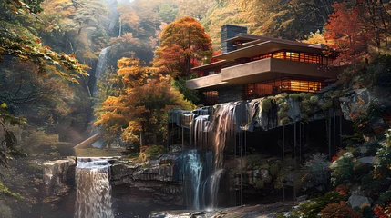 Fotobehang Organic Living: House Amidst Forest Falls © Chich