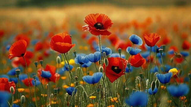 Vibrant Poppy Field in Full Bloom - Nature's Beauty Captured in a Serene Landscape
