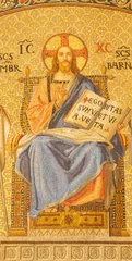 Poster MILAN, ITALY - MARCH 6, 2024: The mosaic of Jesus the Pantokrator and Teacher in the church Basilica di San Babila by  workroom Murano-Venezia (1929). © Renáta Sedmáková