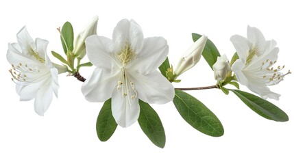 Azaleas flowers with leaves, White flowers isolated on white background with clipping path - ,Generative ai