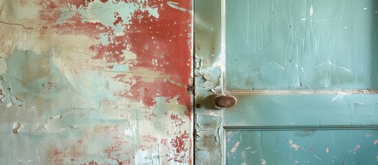 Bathroom door with visible patched hole and sloppy paint job