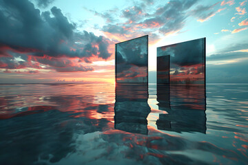 geometric shapes in nature at sunset. the concept of going through a portal to another world. new...