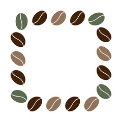 Square frame of color mixed coffee beans in trendy green and brown Copy space Template for lettering