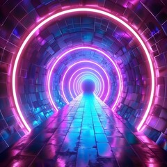 Dazzling Sci-Fi Tunnel with Glowing Neon Lights and Futuristic Architecture