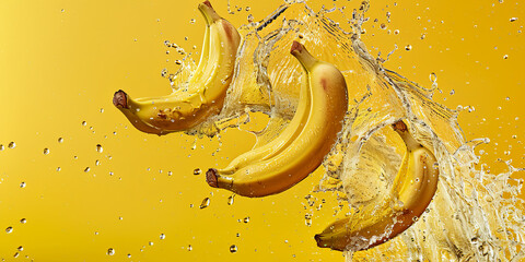 a bunch of bananas are being thrown into water, splashing and floating, generative AI