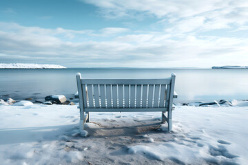 Fototapeta na wymiar bench on the lake in winter. camping