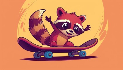 Playful Raccoon Skateboarding Drawing
