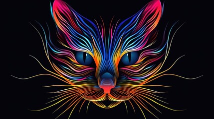 Neon Cat Illustration Art
