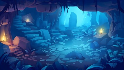 Seamless cartoon underground landscape, background for game