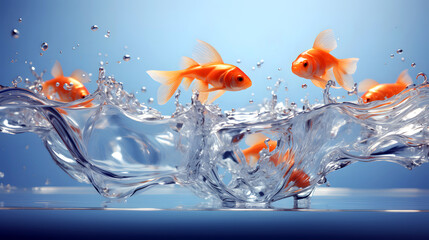 Goldfish jumping out of the water in a fishbowl. water world. fauna and biology. concept of...