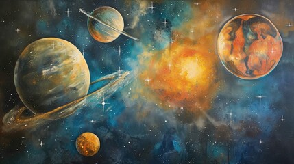 Celestial Orbs and Stellar Flares
 - obrazy, fototapety, plakaty
