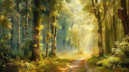 Enchanted Forest Sunlight Path
