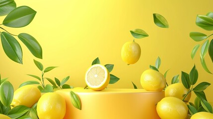 Background lemon podium product fruit platform