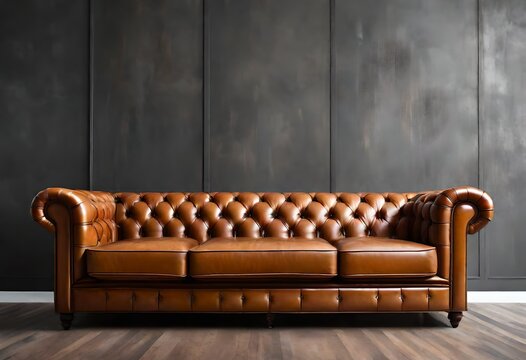 Front view of chesterfield caramel leather sofa