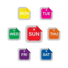 Vector illustration. 7 days of week from Monday to Sunday colorful stickers.