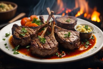 Barbecue grilled lamb chops luxury restaurant food menu