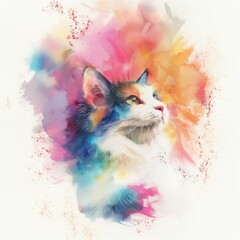 cat in pink watercolor background