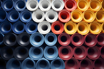 industrial products from colored plastic and rubber hoses and pipes