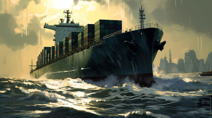 cargo ship in the sea - obrazy, fototapety, plakaty
