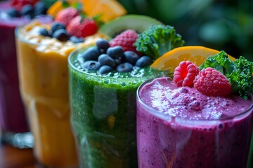 Smoothie Blenders Whirl: A Fresh Gulp of Health with Berries and Kale - obrazy, fototapety, plakaty