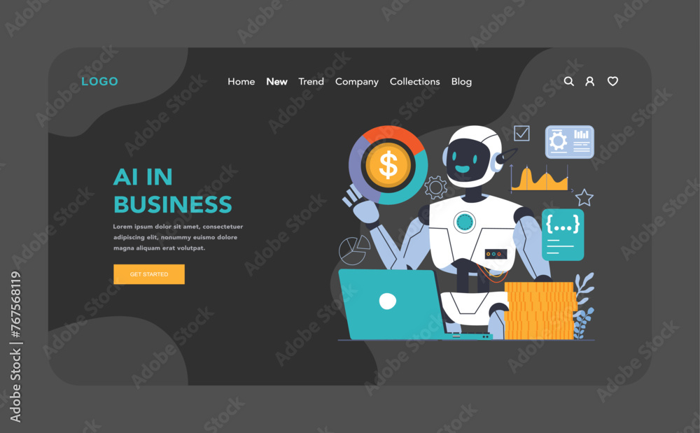 Sticker ai integration dark or night mode web, landing. artificial intelligence