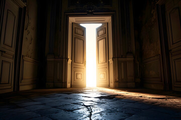 light in the door. the concept of going through a portal to another world. new world and stage in life