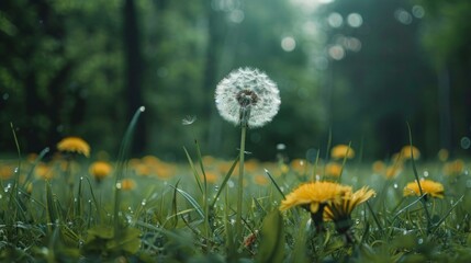 Blowing in the Wind: Closeup of a Dandelion in a Field