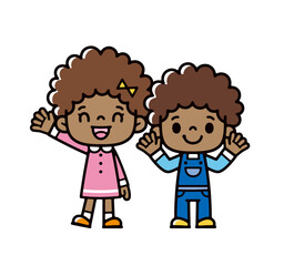 Illustration of black children waving cheerfully
