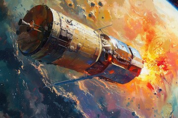 Spacecraft Amidst Nebulae Canvas
