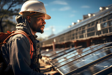 male worker in a protective helmet and overalls works in production. industrial industry - obrazy, fototapety, plakaty