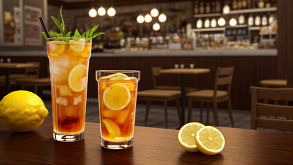 Fototapeta premium A couple of glasses of Lemonade, in the Cafe