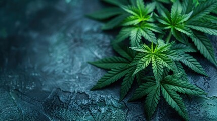 Dark Background with Cannabis Sativa Leaves - Medical and Legal Marijuana