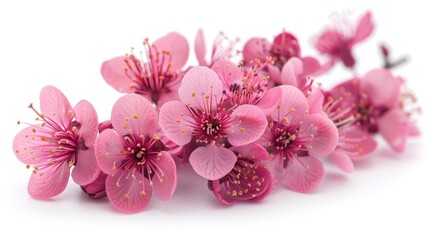 Naklejka na ściany i meble Bright Pink Cherry Blossoms Isolated on White Background - Close-Up Shot