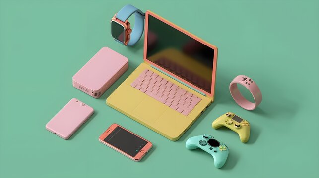 Colorful Gadgets in Soft 3D Render