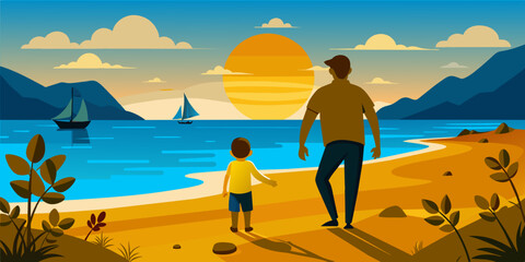 Hand in Hand by the Seaside: A Father-Child Beach Adventure (International Day of Families - May 15th, National Beach Day - August 1st, Go for a Walk in the Park Day - July 1st, Father's Day 