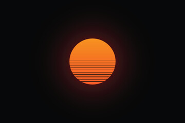 Classic retro 80s style sunset with star background