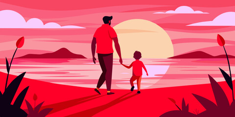 Hand in Hand by the Seaside: A Father-Child Beach Adventure (International Day of Families - May 15th, National Beach Day - August 1st, Go for a Walk in the Park Day - July 1st, Father's Day 