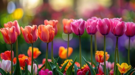 Vibrant Tulip Blossoms in Full Bloom During a Beautiful Spring Season