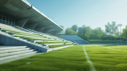 An Empty Stadium With Grass and Stairs