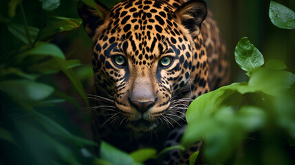 Jaguar coming wild, A jaguar its sleek and powerful form blending seamlessly into the lush rainforest

