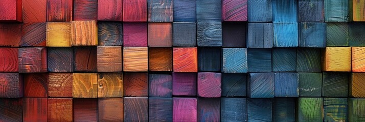 Geometric abstract rainbow colors coloured 3D wood. Generative Ai