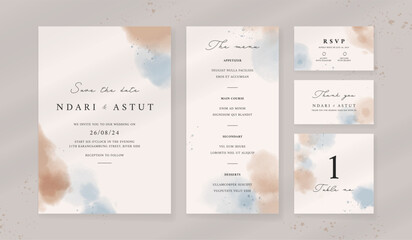 Abstract watercolor wedding invitation template. set of wedding stationery. luxury card and poster background.