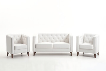 White leather sofa with pillows on a white background. 3d rendering