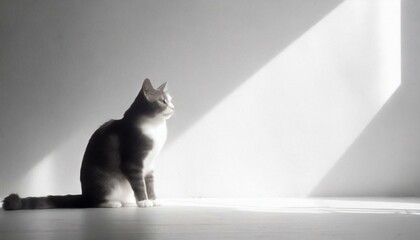 black and white cat on the wall