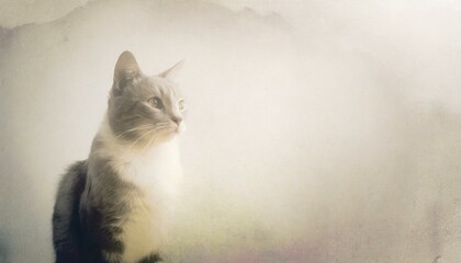 a white simple abstract background with a cat in the light bottom corner - obrazy, fototapety, plakaty